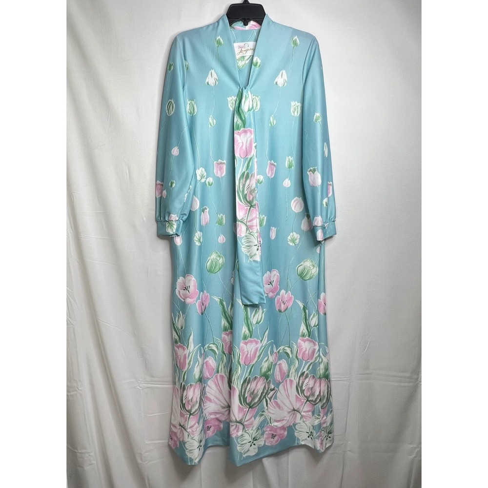 Vintage Sears Blue Robe Dress Size S Tulip Hostess Mod Retro 70s Mad Men Go-Go